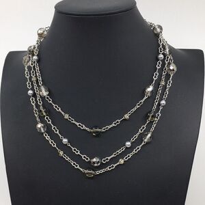 Three strand Smoky Gray silver tone Glass Necklace